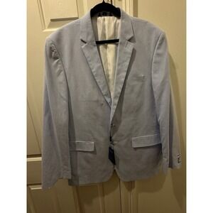 Afazzy New York Mens 48L Seersucker Blazer Light Blue White Striped Jacket NWT